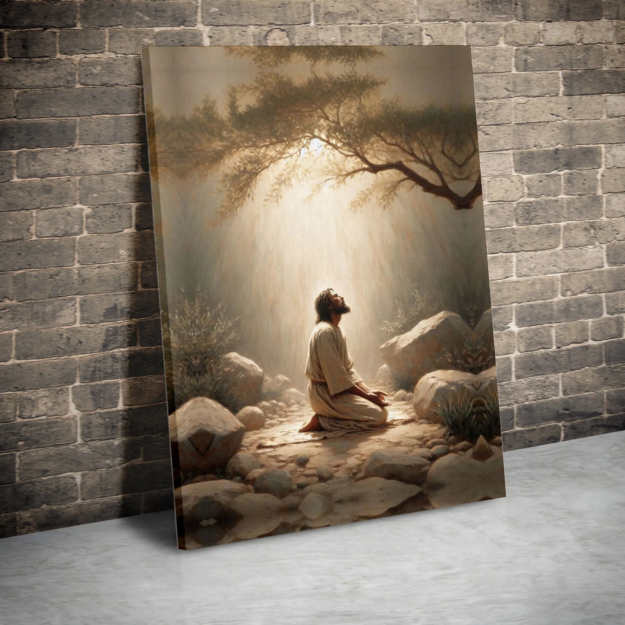 Jesus Praying In The Garden Canvas Art | Divine Light Gethsemane Wall Decor | Premium Fade-Resistant Print | Christian Spiritual Home Gift