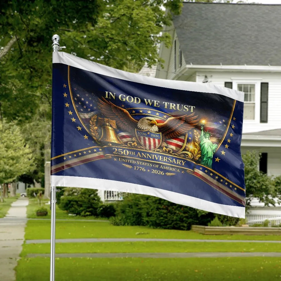 USA 250th Anniversary House Flag | American Eagle In God We Trust Design | Double-Sided Weather-Resistant Banner | Commemorative Gift for Patriots
