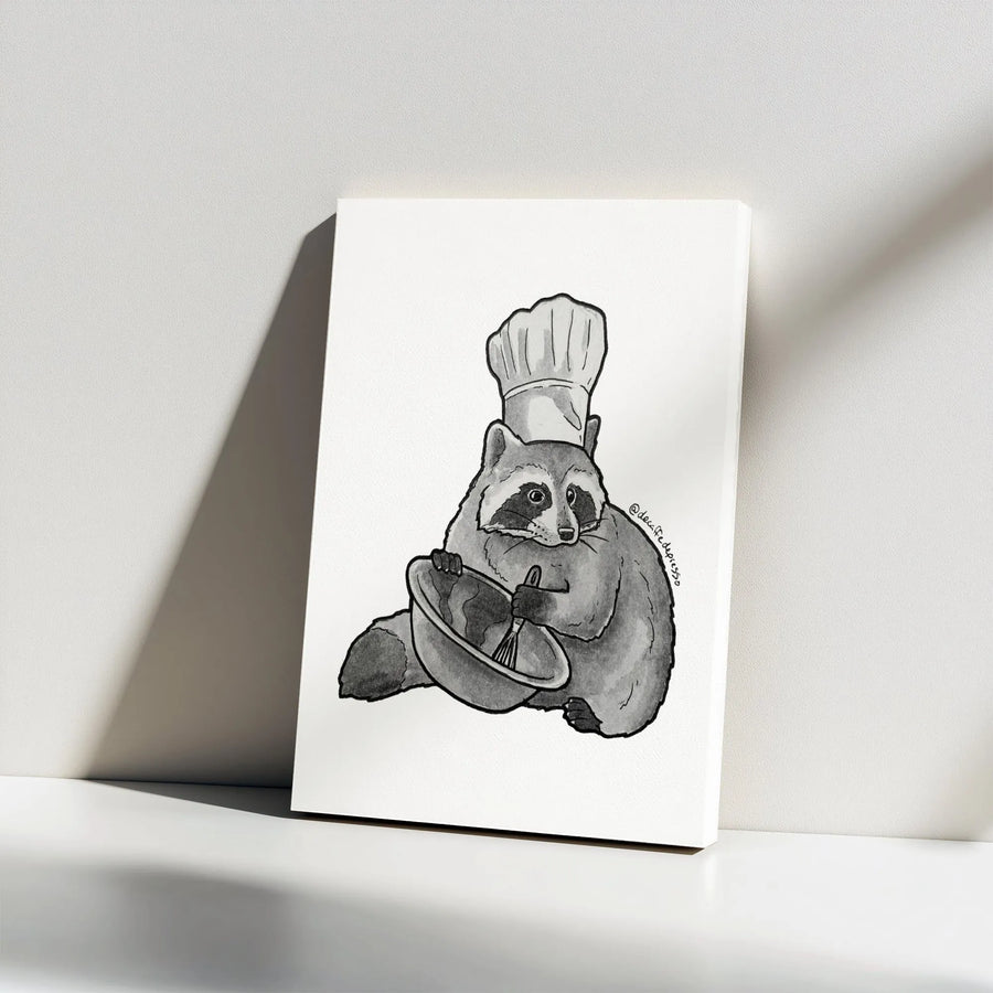 Raccoon Chef Canvas Art | Whimsical Animal Illustration | Premium Thick Canvas Print | Funny Kitchen Wall Decor Gift for Bakers