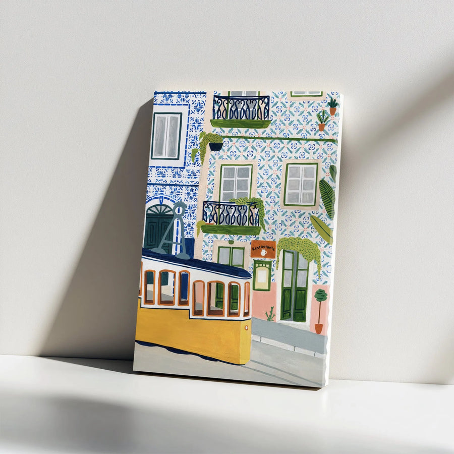 Lisbon Portugal Tram Canvas Print | Vibrant Azulejo Tile Street Scene | Premium Matte Canvas | Collector's Travel Wall Decor Gift