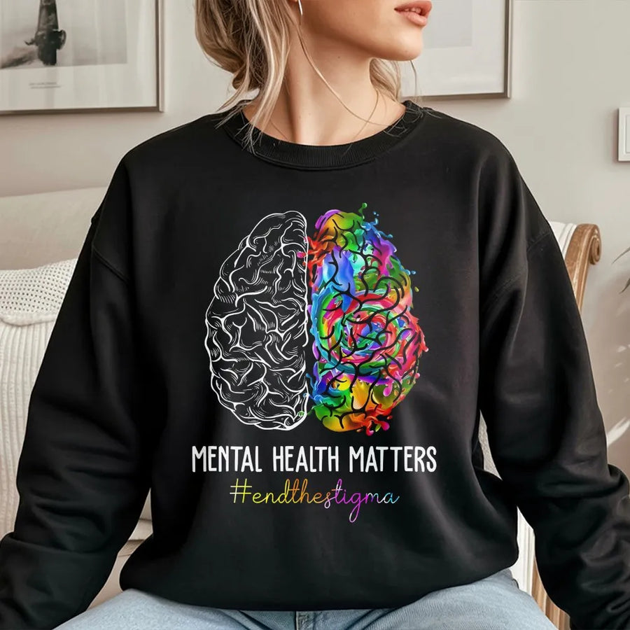 Mental Health Matters Sweatshirt | Colorful Brain Art Pullover | Premium Cotton Blend | Unisex Positive Awareness Gift for Advocates