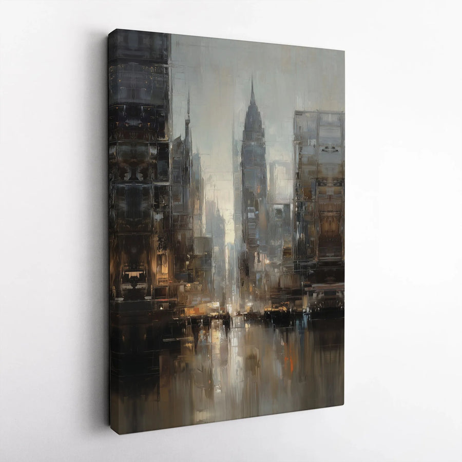 Abstract City Skyline Canvas Art | Moody Urban Dusk Impressionist Print | Premium Gallery Wrapped Wall Decor | Sophisticated Office & Home Gift