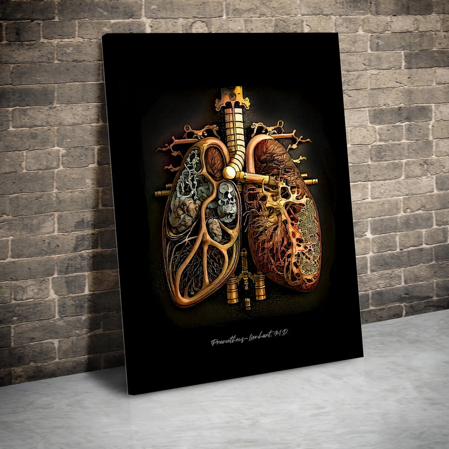 Steampunk Lungs Canvas Art | Gothic Medical Illustration | Premium Gallery Wrapped Canvas | Gift for Doctor, Pulmonologist Office Decor