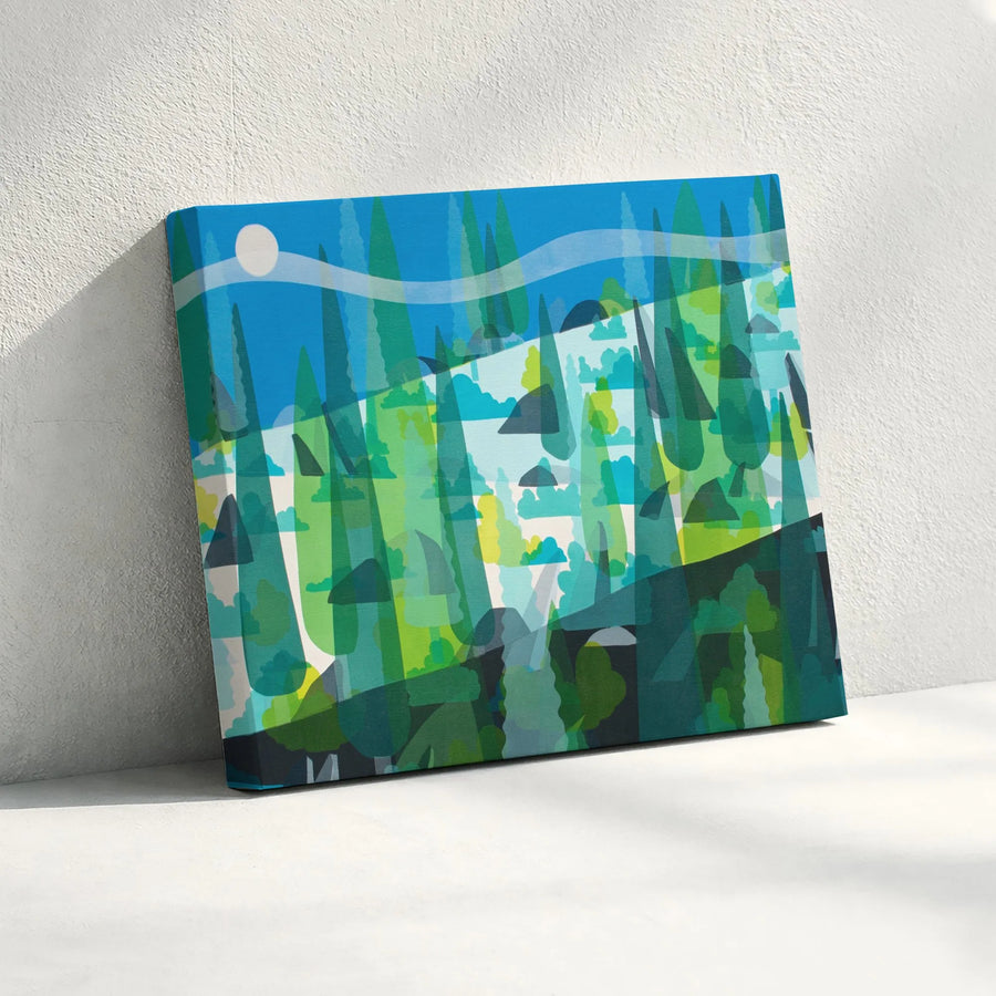 Abstract Forest Landscape Horizontal Canvas | Modern Woodland Pine Trees Scene | Premium 1.25" Gallery Wrap Frameless Wall Art | Minimalist Home Decor Gift