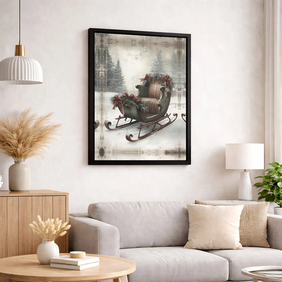 Vintage Christmas Sleigh Canvas Print | Snowy Forest Holiday Wall Art | Premium Gallery Wrapped Decor | Festive Winter Home Gift for Families