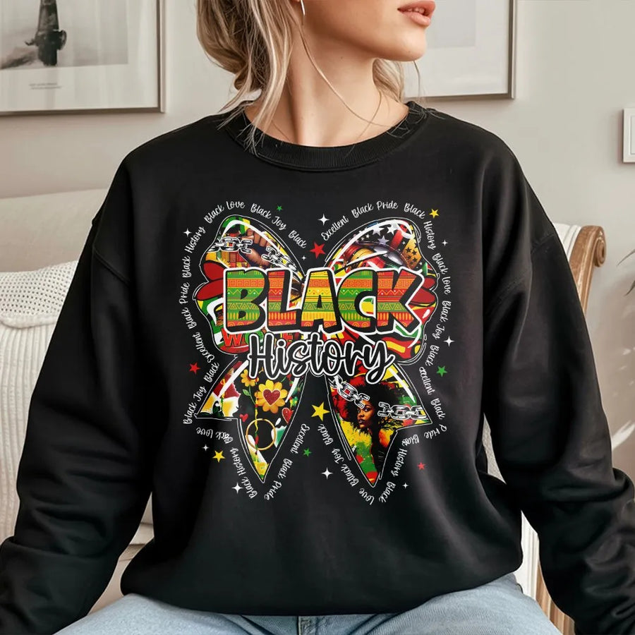 Black History Month Sweatshirt | Coquette Bow Graphic Design | Premium Cotton Blend | Empowering African American Pride Gift for Her