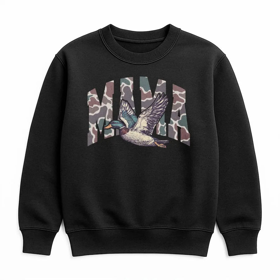 Mama Sweatshirt | Camo Mallard Duck Print | Premium Cotton Blend | Gift for Duck Hunting Mom and Outdoor Enthusiast