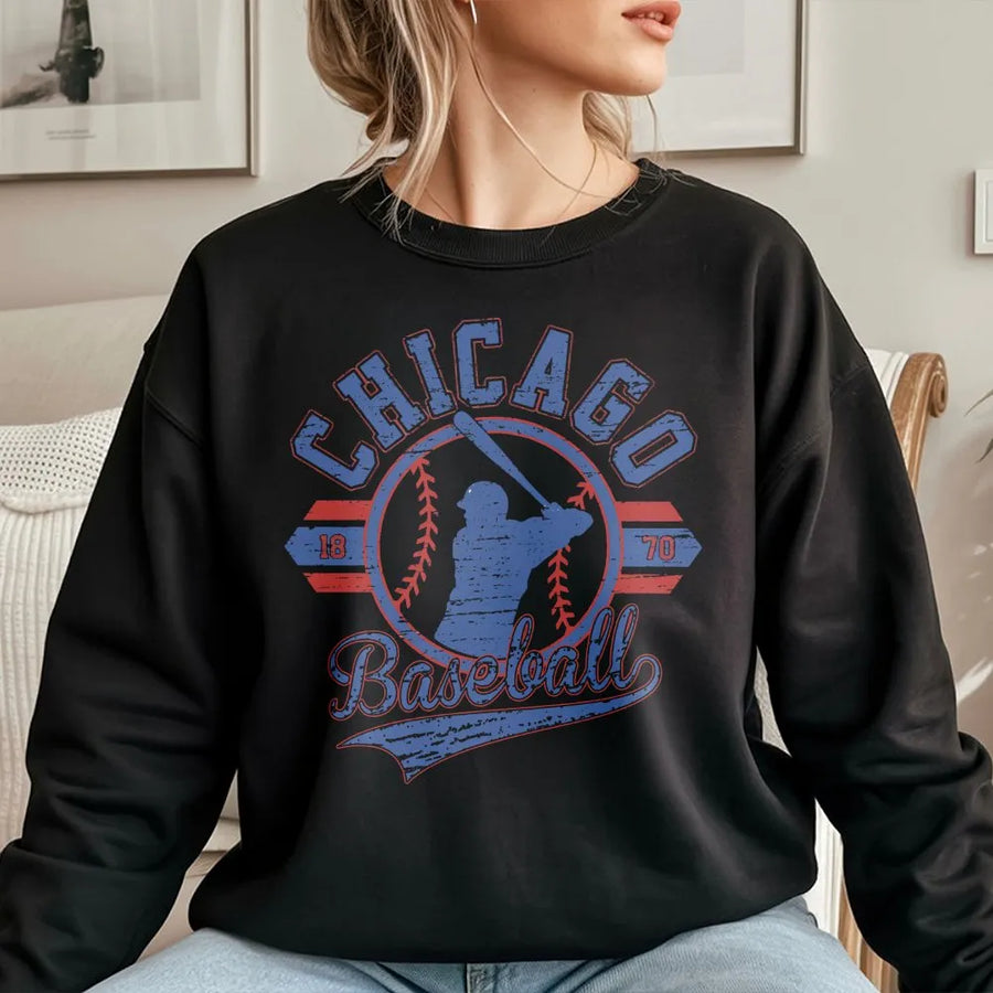 Chicago Baseball Sweatshirt | Vintage Throwback Graphic | Soft Cotton Blend | Chicago Sports Fan Gift