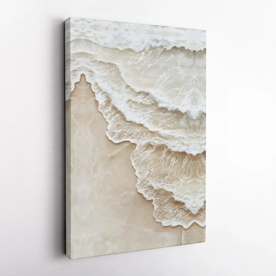 Beach Canvas Wall Art | Aerial Ocean Waves Neutral Coastal Decor | Premium Gallery Wrap Print | Modern Serene Bedroom & Living Room Decor