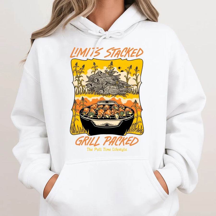 Dove Hunting Hoodie | Limits Stacked Grill Packed Graphic | Premium Cotton Blend | Gift for Hunter Outdoor Enthusiast