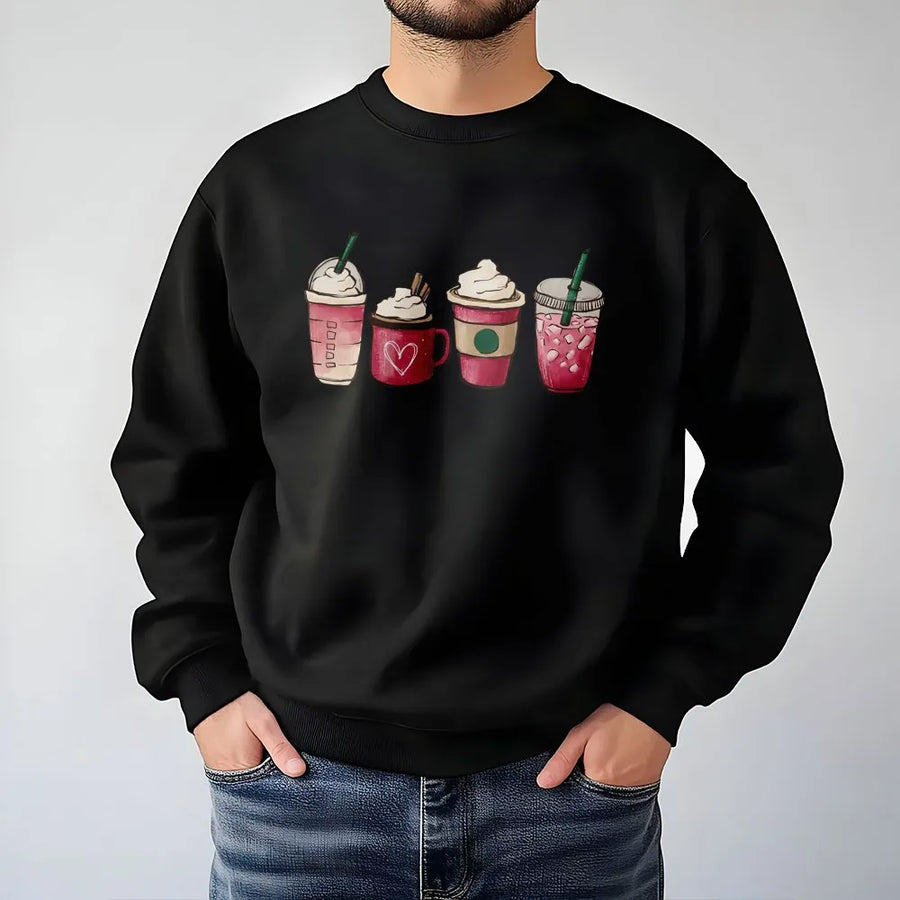 Valentine Coffee Sweatshirt | Cute Heart Drink Watercolor Design | Soft Cotton Blend | Romantic Gift for Coffee Lovers & Valentine Day Apparel