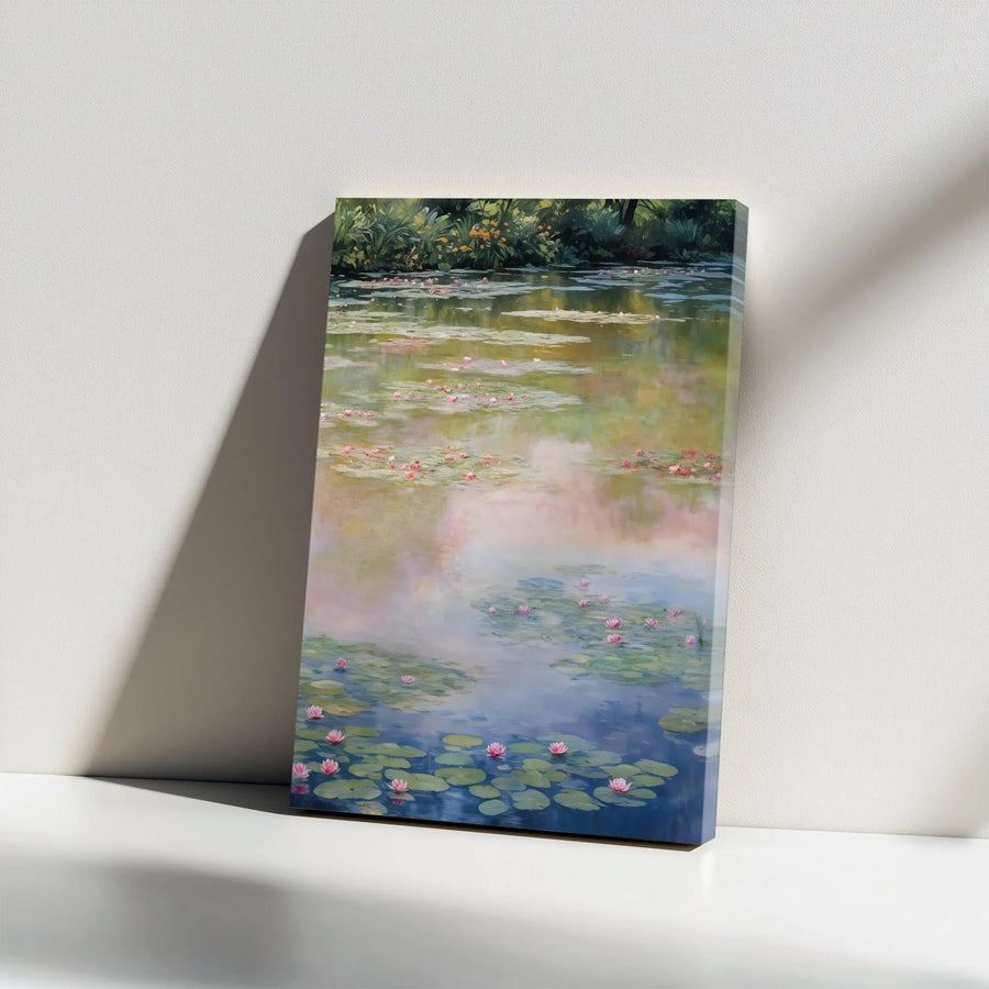 Water Lily Vertical Canvas | Impressionist Style Pond Painting | Premium Gallery Canvas Print | Gift for Art Lovers & Living Room Wall Decor