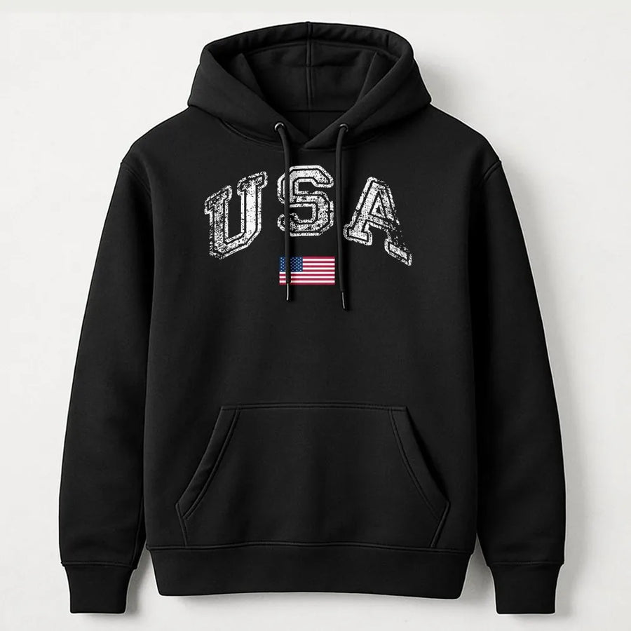 Vintage USA Hoodie | Retro American Flag Graphic Pullover | Premium Cotton Blend | 4th of July Patriotic Gift for Men & Women