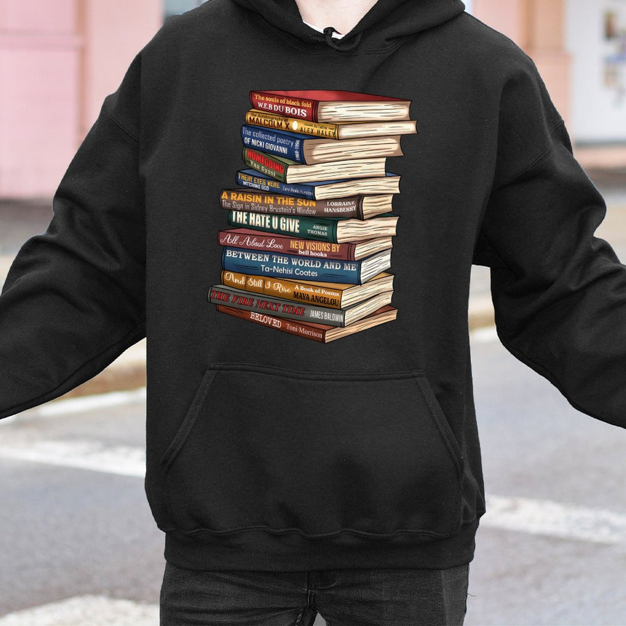 Black History Books Hoodie | Literary Stack Graphic Print | Premium Cotton-Blend Sweatshirt | Gift for Readers & Educators