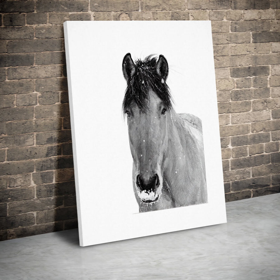 Horse Portrait Canvas Wall Art | Winter Equestrian Snowy Animal Print | Premium 1.25-Inch Gallery Wrap | Rustic Farmhouse Home Decor Gift