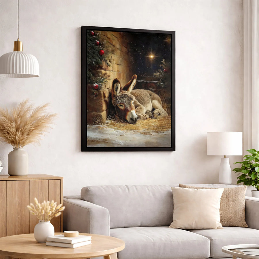Sleeping Donkey Canvas Print | Nativity Manger Scene | Premium 1.25-Inch Gallery Wrap | Religious Christmas Wall Art for Holiday Home Decor