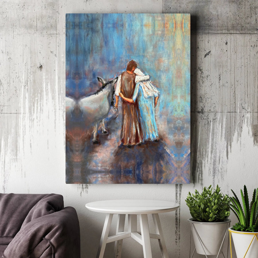 Joseph and Mary Journey to Bethlehem Canvas | Religious Christmas Art Print | 1.25-Inch Gallery Wrapped Wall Decor | Christian Home Gift