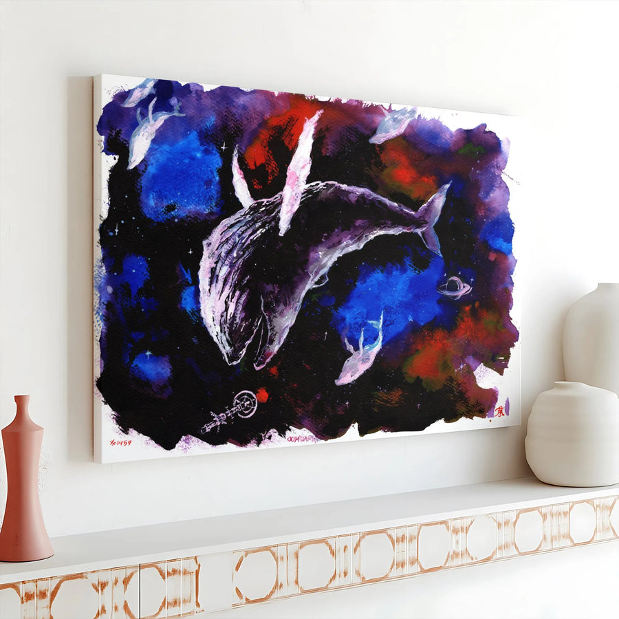 Cosmic Whale Wall Art | Watercolor Galaxy Space Canvas Print | 1.25-Inch Gallery Wrap | Celestial Fantasy Decor Gift