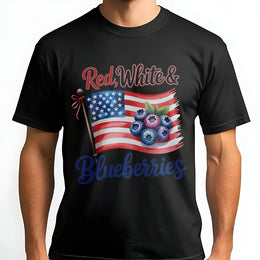 Red White and Blueberries T-Shirt | Patriotic American Flag Fruit Design | Premium Soft Cotton Tee | Fourth of July Summer Party Gift for Adults