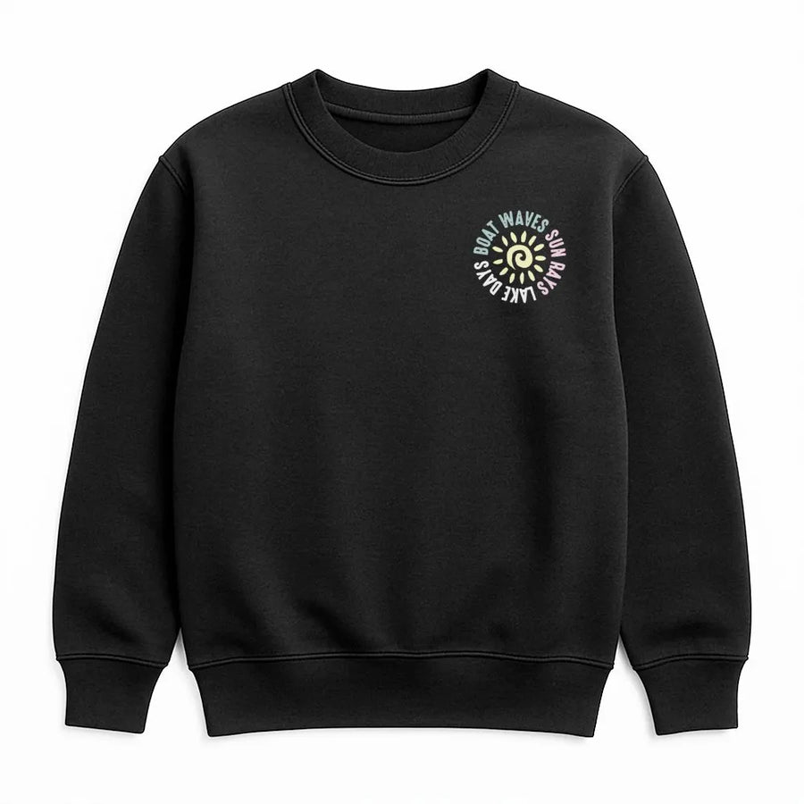 Lake Days Sweatshirt | Retro Boat Waves Sun Rays Graphic | Premium Soft Crewneck | Unisex Lake Life Vacation Gift