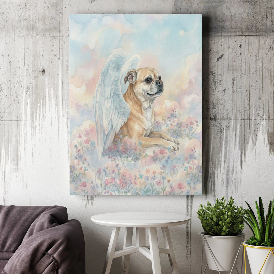 Dog Memorial Canvas Wall Art | Watercolor Puggle Angel Portrait | Premium Gallery Wrapped Canvas | Sympathy Gift for Pet Loss