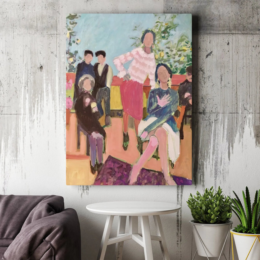 Lemon Tree Garden Canvas Art | Colorful Impressionist People Painting | Premium Thick Gallery Wrap Print | Modern Living Room Decor Gift