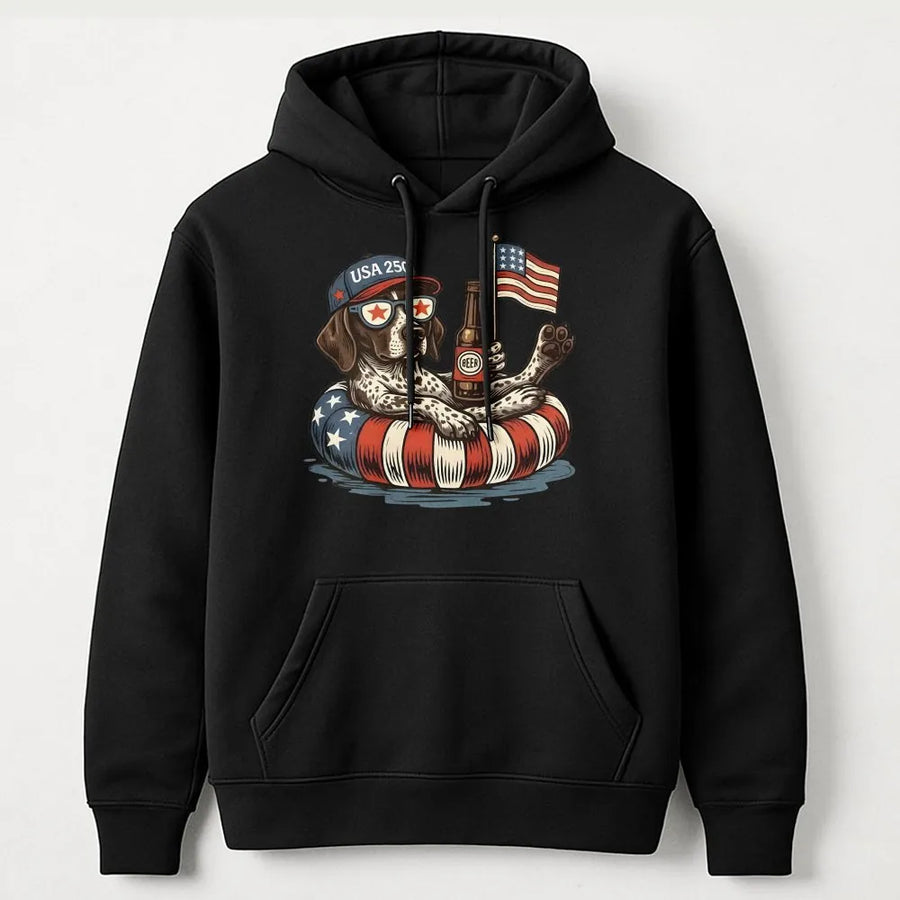 USA 250th Anniversary Dog Hoodie | Patriotic Dog with American Flag | Cozy Cotton Blend Crewneck | Independence Day Gift for Dog Lovers