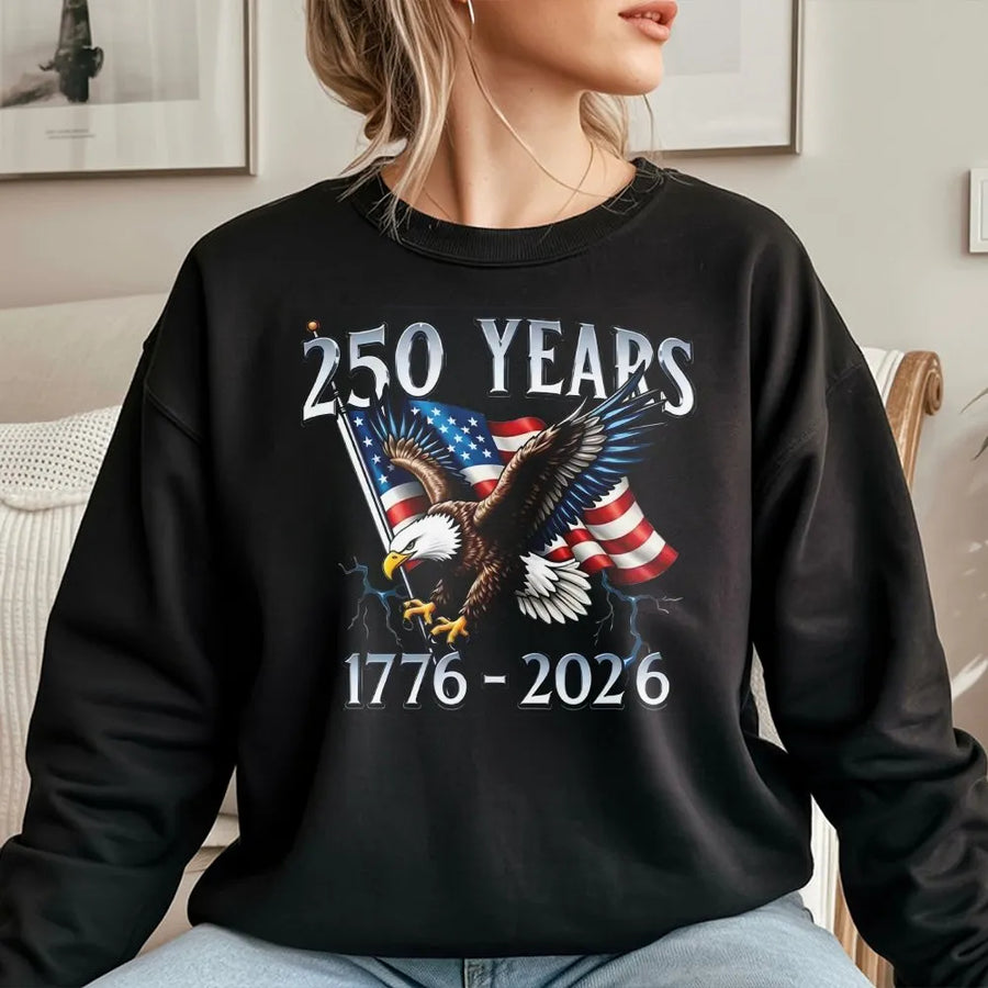 Patriotic 250th Anniversary Sweatshirt | American Eagle & Flag 1776-2026 Graphic | Premium Cotton-Poly Blend | Collector's Gift for Patriots