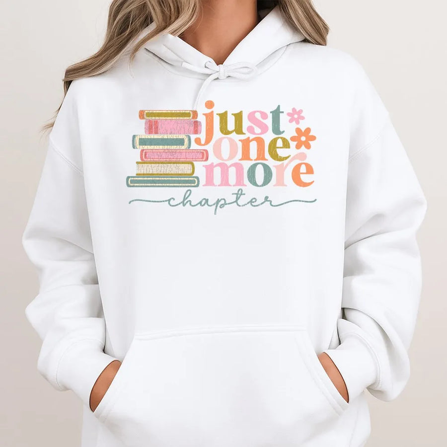 Just One More Chapter Hoodie | Retro Book Stack Graphic Design | Premium Soft Cotton Blend | Book Lover Gift for Readers and Librarians