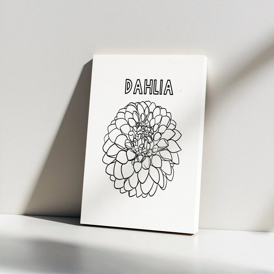 Dahlia Flower Canvas Print | Minimalist Black and White Botanical Sketch | Premium Gallery Wrap Wall Art | Modern Farmhouse Living Room Decor Gift