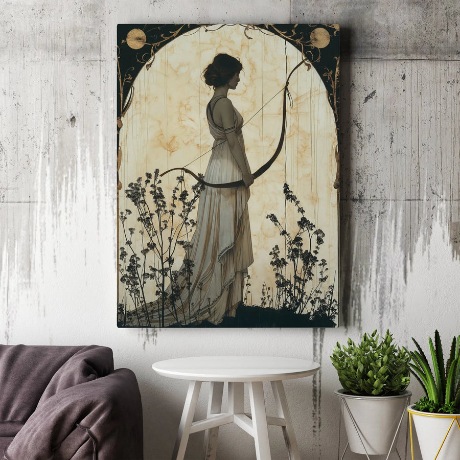 Art Nouveau Archer Goddess Wall Art | Mythological Huntress Canvas Print | Premium Gallery-Wrapped Decor | Elegant Home and Office Gift