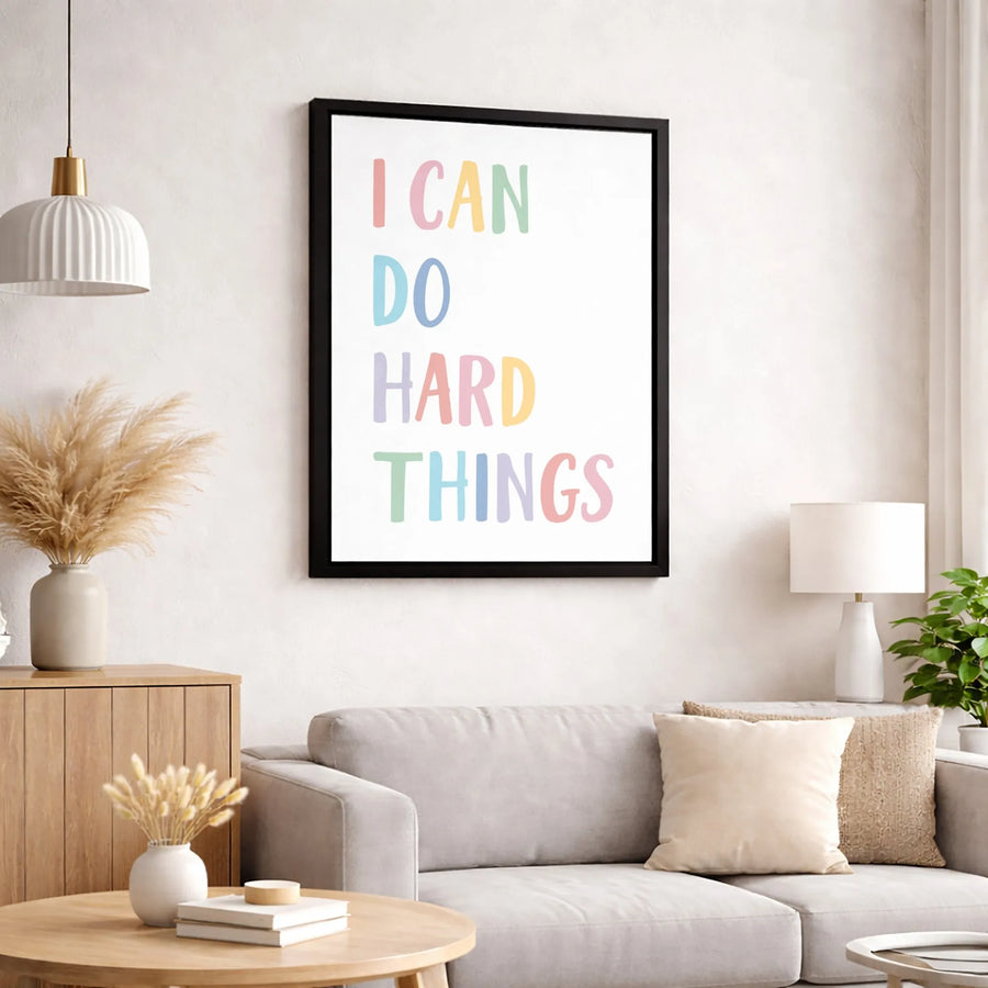 I Can Do Hard Things Wall Art | Colorful Pastel Motivational Canvas | Premium Fade-Resistant Print | Aesthetic Decor for Home or Office