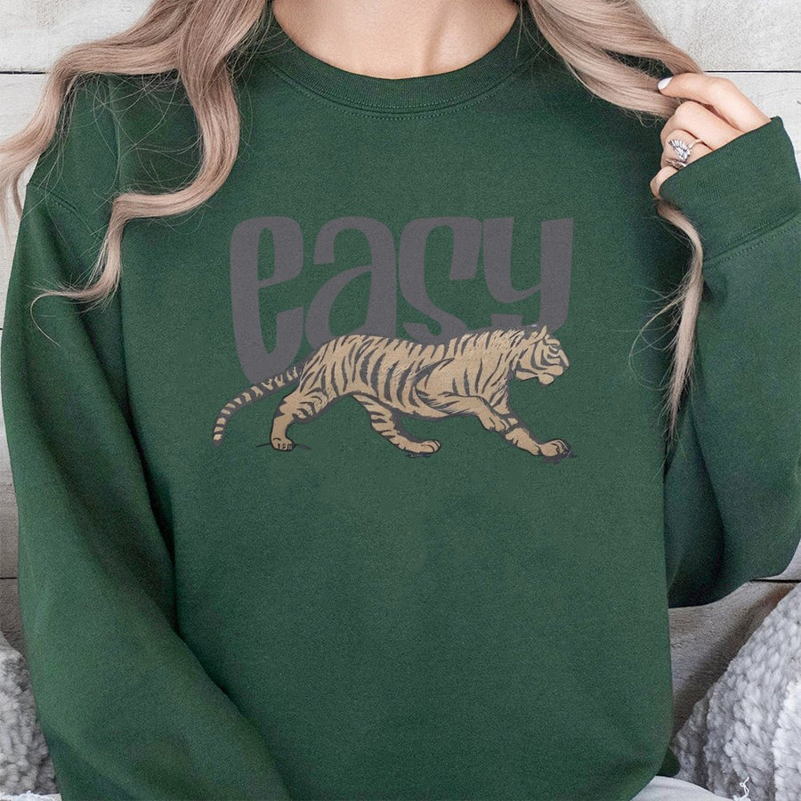 Easy Tiger Sweatshirt | Retro 90s Graphic Animal Print | Premium Cotton Blend Crewneck | Aesthetic Y2K Gift for Women and Men