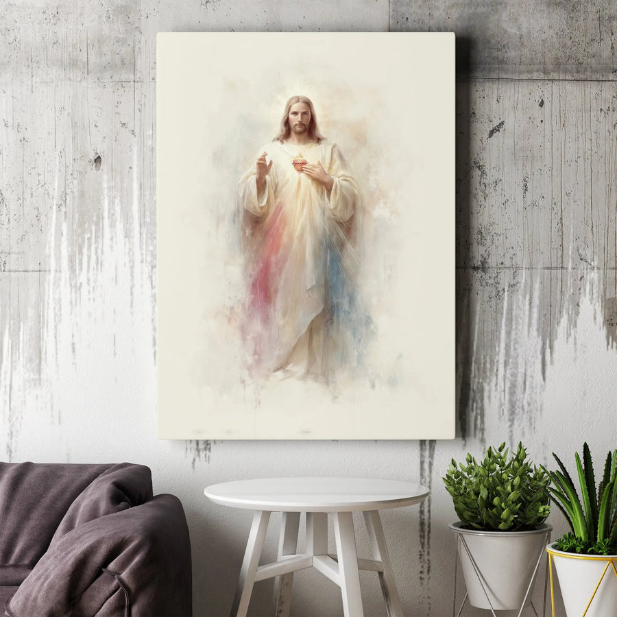 Divine Mercy Canvas Art | Jesus Christ Watercolor Print | Premium Gallery Wrap Wall Decor | Religious Christian Gift for Home Office