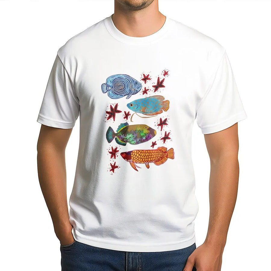 Colorful Fish Graphic Tee | Y2K Aquarium Aesthetic Tropical Fish Art | Soft Cotton T-Shirt | Trendy Streetwear Gift for Her