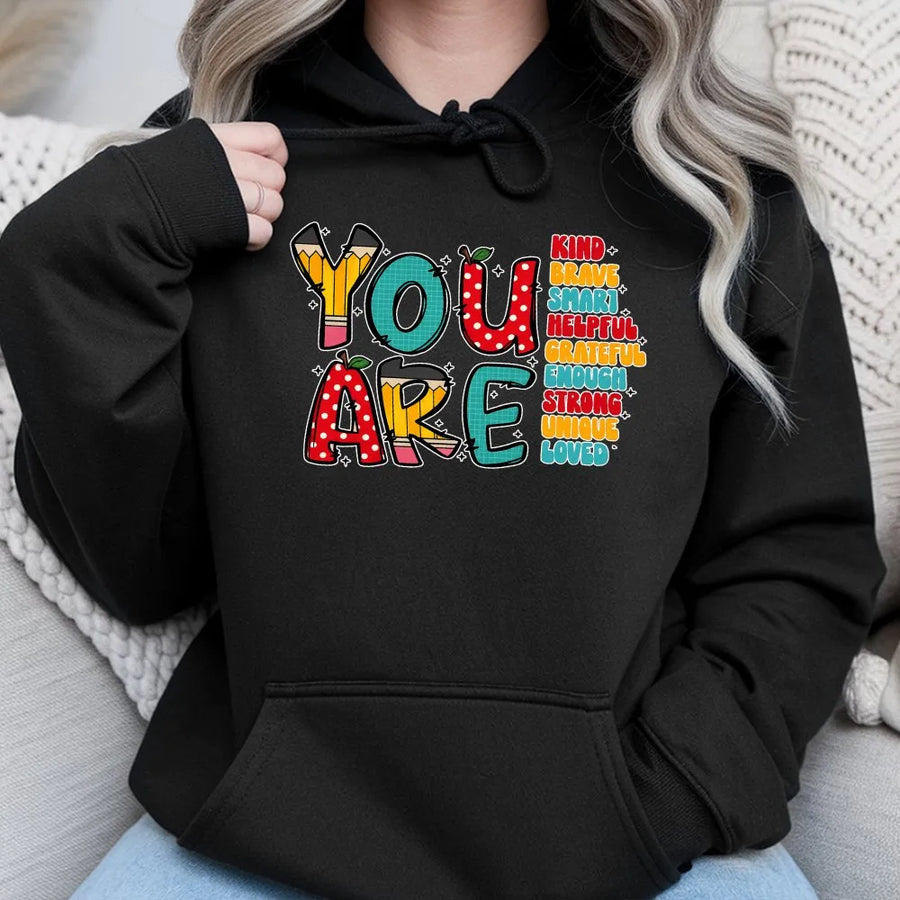 You Are Kind Teacher Hoodie | Back To School Inspirational Quote | Soft Cotton-Polyester Blend | Premium Gift For Teachers & Educators