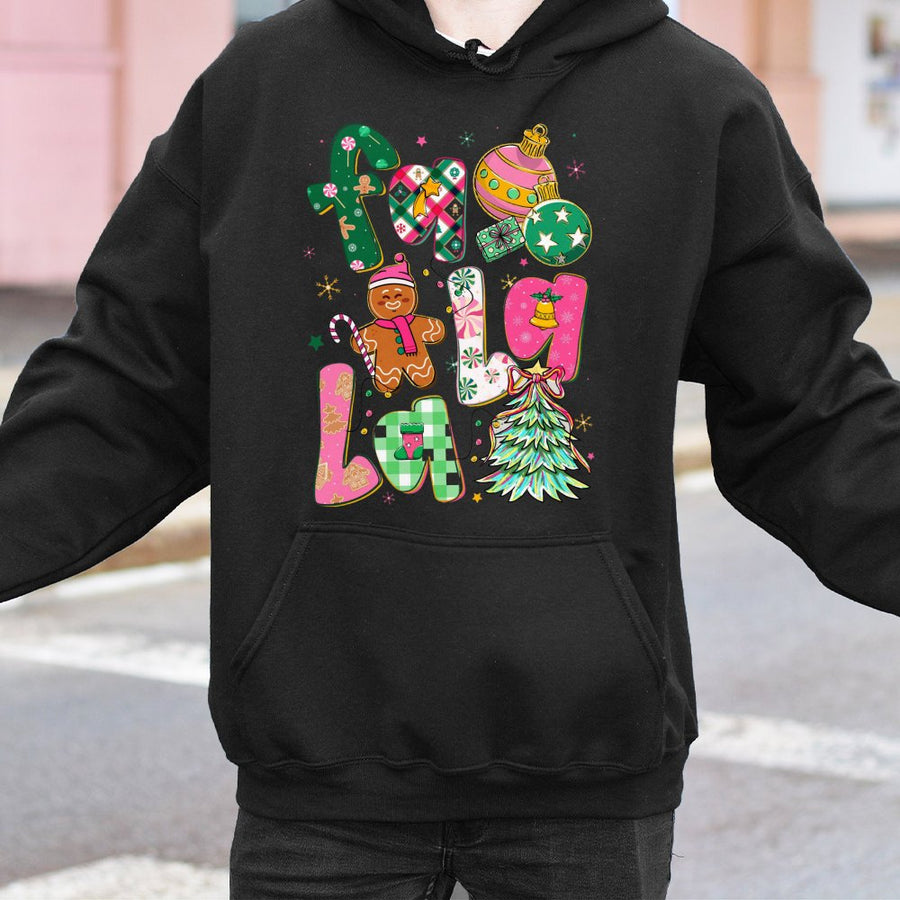 Fa La La Christmas Hoodie | Cute Gingerbread Man Festive Graphic | Soft Cotton Blend Premium Sweatshirt | Cozy Holiday Gift For Women And Men
