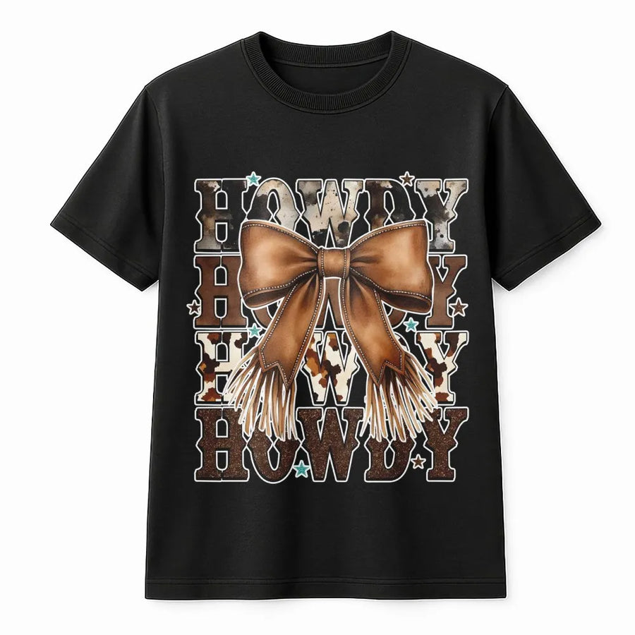 Howdy Cowgirl T-Shirt | Western Coquette Bow Graphic Design | 100% Cotton Premium Tee | Trendy Country Aesthetic Gift for Her