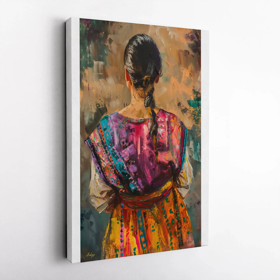 Traditional Woman Portrait Canvas | Vibrant Indigenous Textile Art | Premium Gallery Wrap Wall Decor | Boho Chic Ethnic Home Decor Gift