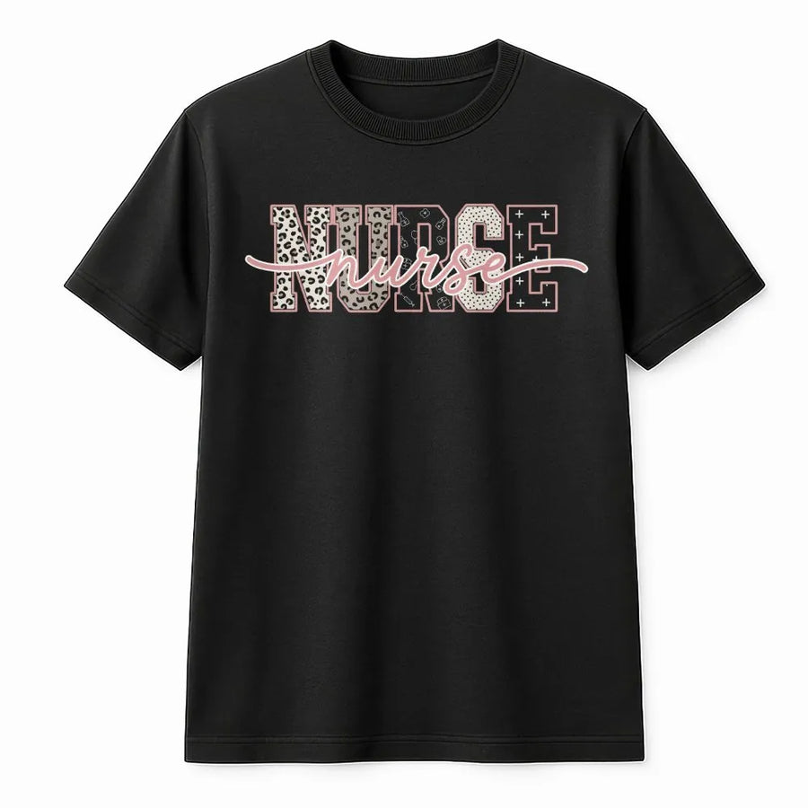 Coquette Nurse T-Shirt | Pink Leopard Script Aesthetic | Soft Cotton Blend Sweatshirt | Graduation Gift for Nursing Student, RN, LPN