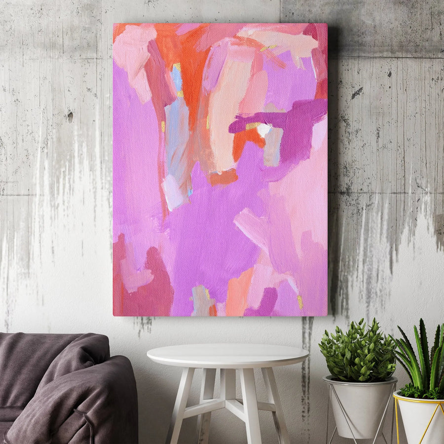 Abstract Pink and Orange Vertical Canvas | Bold Brushstroke Painting Print | Premium 1.25" Thick Gallery Wrap | Modern Home & Office Decor Gift