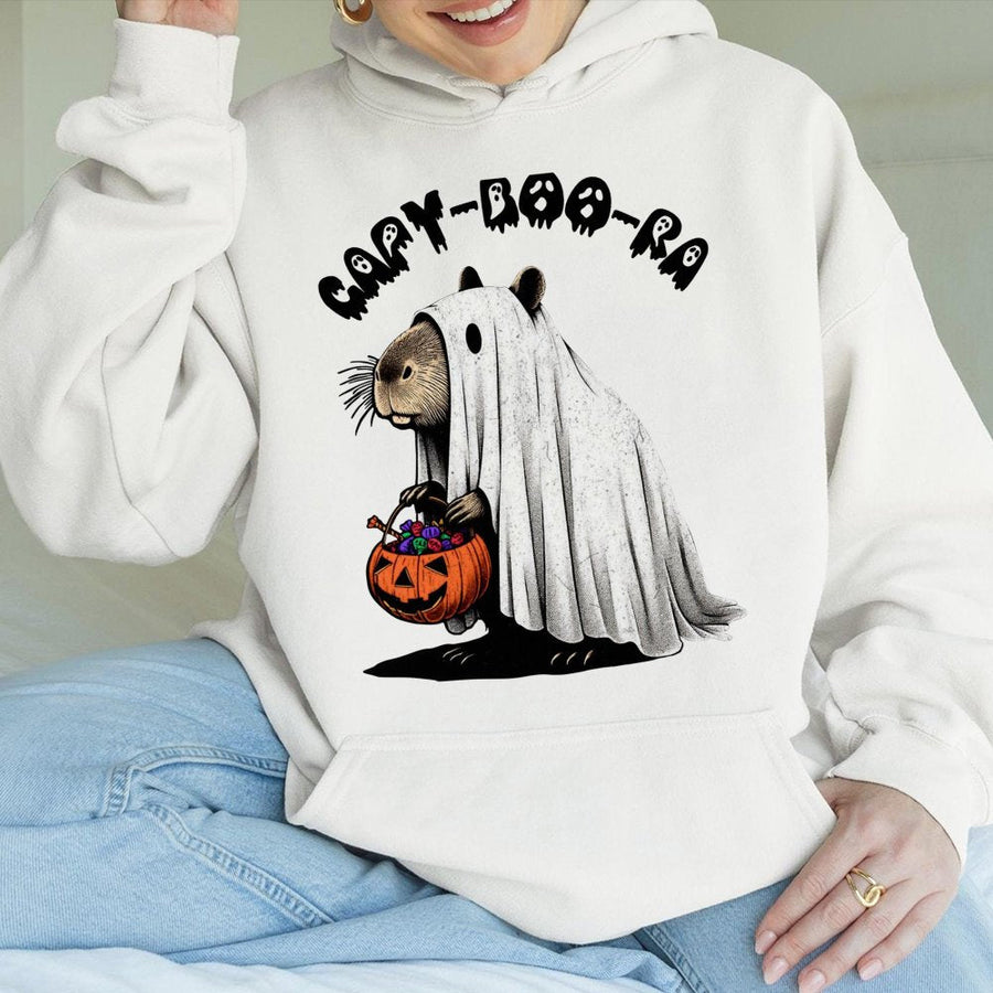 Capybara Ghost Hoodie | Funny Capy-Boo-Ra Halloween Graphic | Premium Cotton Blend | Spooky Season Gift For Animal Lovers