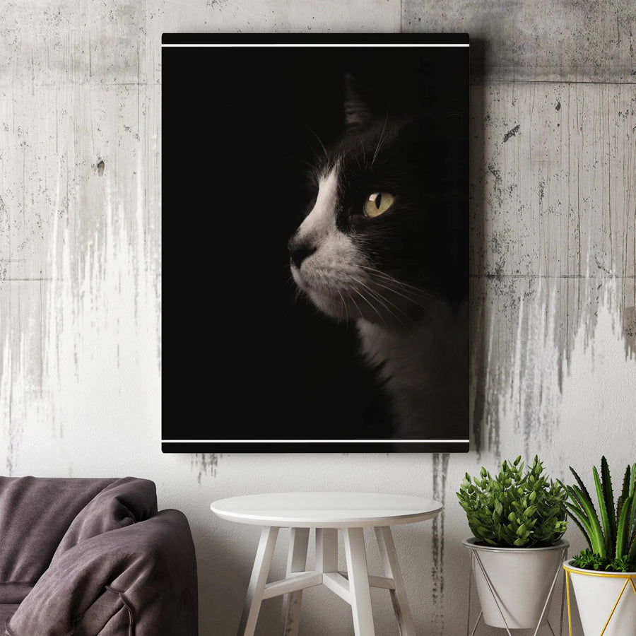 Black Cat Canvas Wall Art | Dramatic Minimalist Pet Portrait | Premium Gallery Quality Print | Unique Gift for Cat Lover, Modern Home Decor