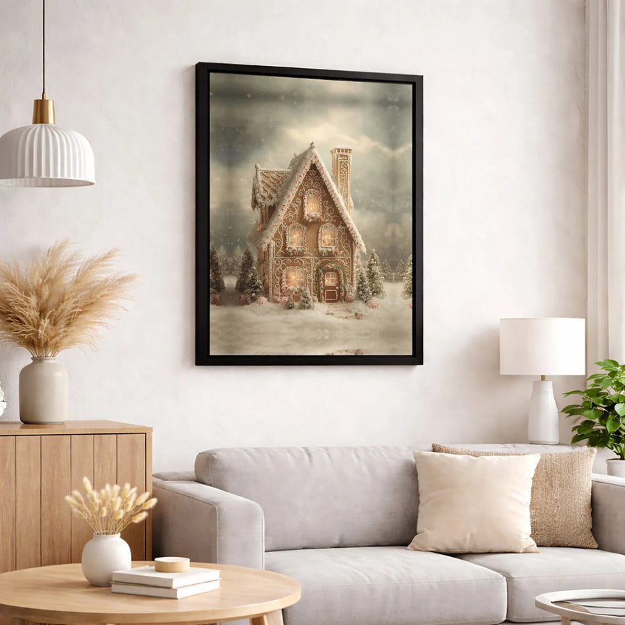 Christmas Gingerbread House Canvas | Snowy Winter Wonderland Decor | Gallery Quality Premium Print | Festive Holiday Wall Art Gift