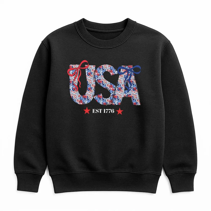 Patriotic USA Sweatshirt | Vintage Floral American Flag Graphic | Premium Cotton Blend | 4th of July Independence Day Gift for Her
