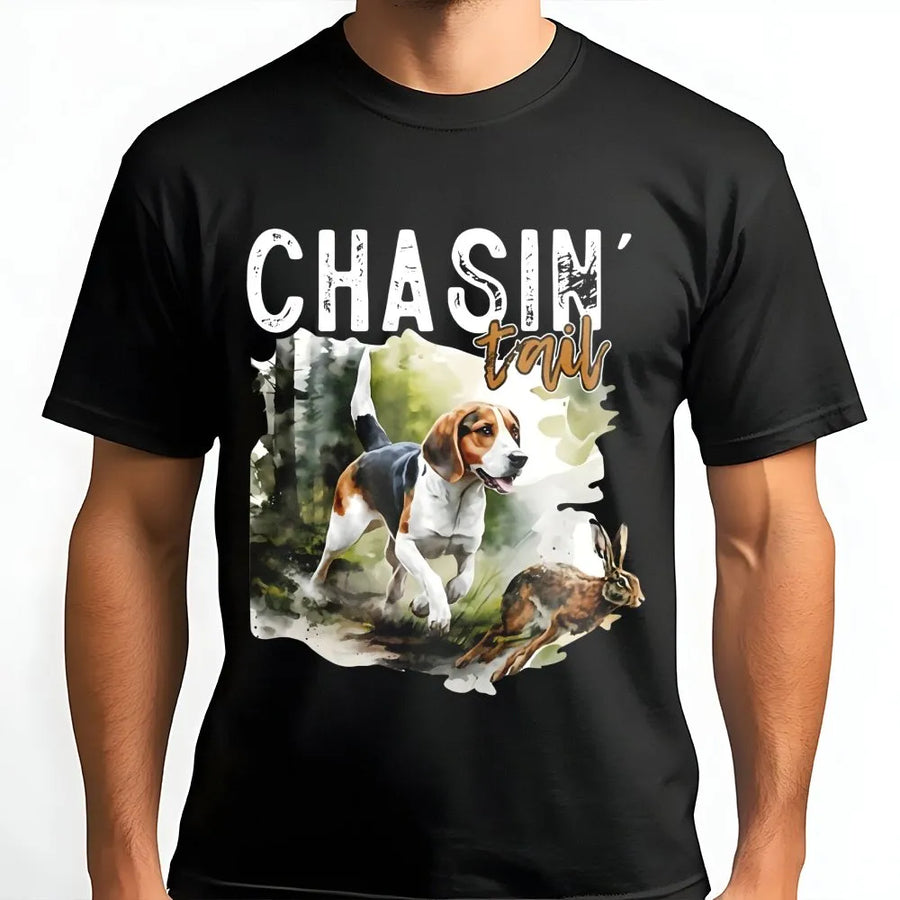 Beagle Rabbit Hunting T-Shirt | Chasin' Tail Graphic Design | Premium Cotton Hunter Tee | Country Boy Gift for Outdoorsmen