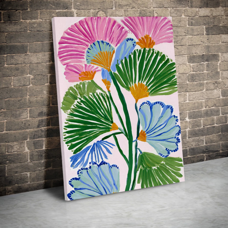 Abstract Floral Canvas Wall Art | Vibrant Botanical Illustration, Boho Maximalist Decor | Premium Gallery Wrap Canvas | Unique Gift for Living Room