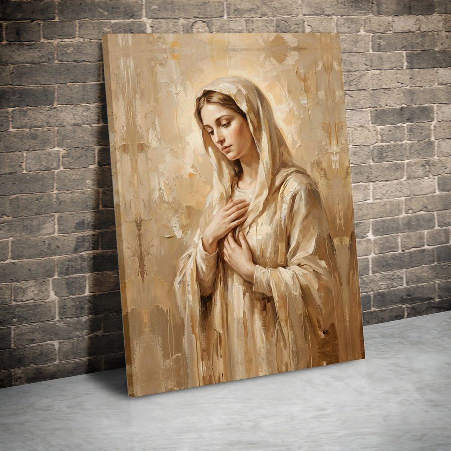Virgin Mary Canvas Wall Art | Modern Christian Portrait Painting | Premium Gallery Wrapped Canvas | Religious Home Decor Gift for Catholics