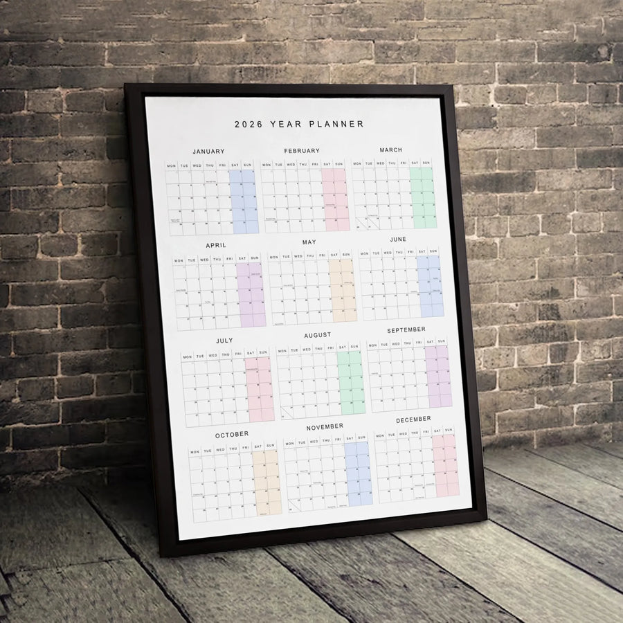 2026 Year Planner Canvas Wall Art | Vertical Full Year Calendar Print | Premium Gallery Wrapped Decor | Large Wall Calendar for Home Office Organization