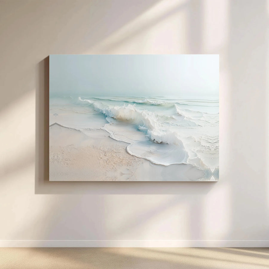 Minimalist Ocean Waves Canvas Wall Art | Soft Beach Coastal Decor | Premium Gallery Wrap Print | Serene Seascape Home Office Decor
